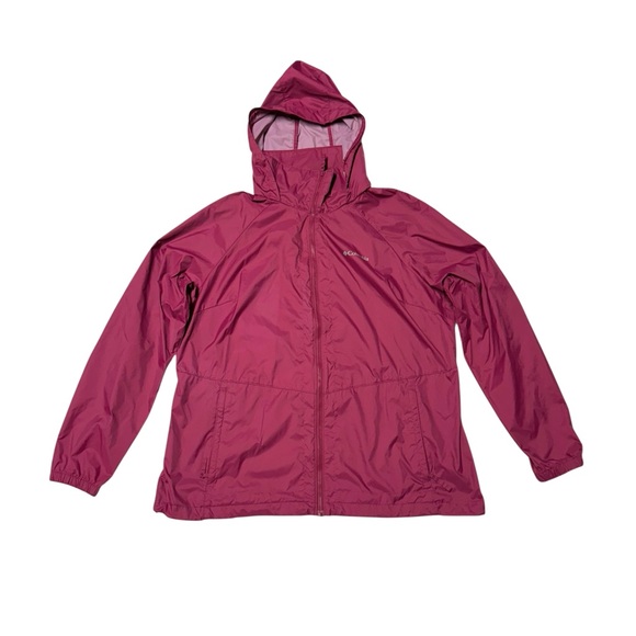 Columbia Windbreaker Jacket Womens 1X Pink Outdoors Roll Up Hood Water Resistant - Picture 1 of 13